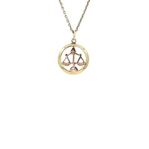 Vintage Two Tone Libra Zodiac 9K Gold Pendant