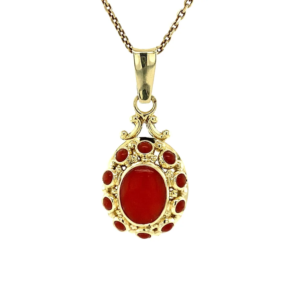 Vintage 14K Gold Cluster Pendant with Red Coral