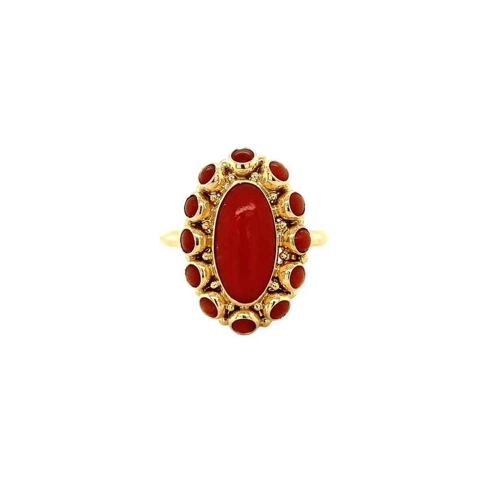Vintage 14K Gold Cluster Ring with Red Coral