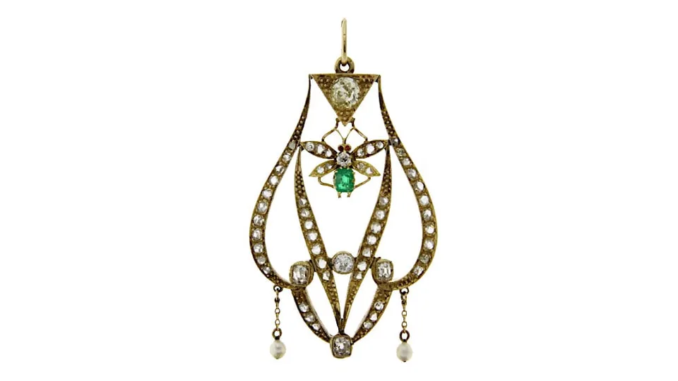 Vintage 14K Gold Pendant with Diamond and Emerald