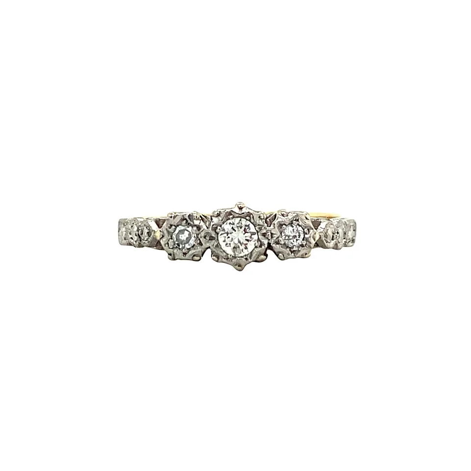 Vintage 9K Gold Half Eternity Ring with Diamond