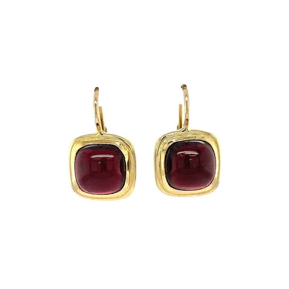 Vintage 14K Gold Drop Earrings with Garnet