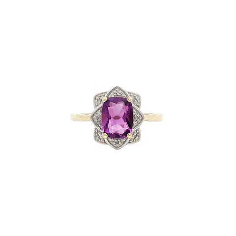 Vintage 9K Gold Ring with Amethyst and Diamond