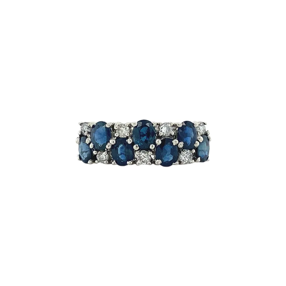 Vintage 18K White Gold Ring with Sapphire and Diamond