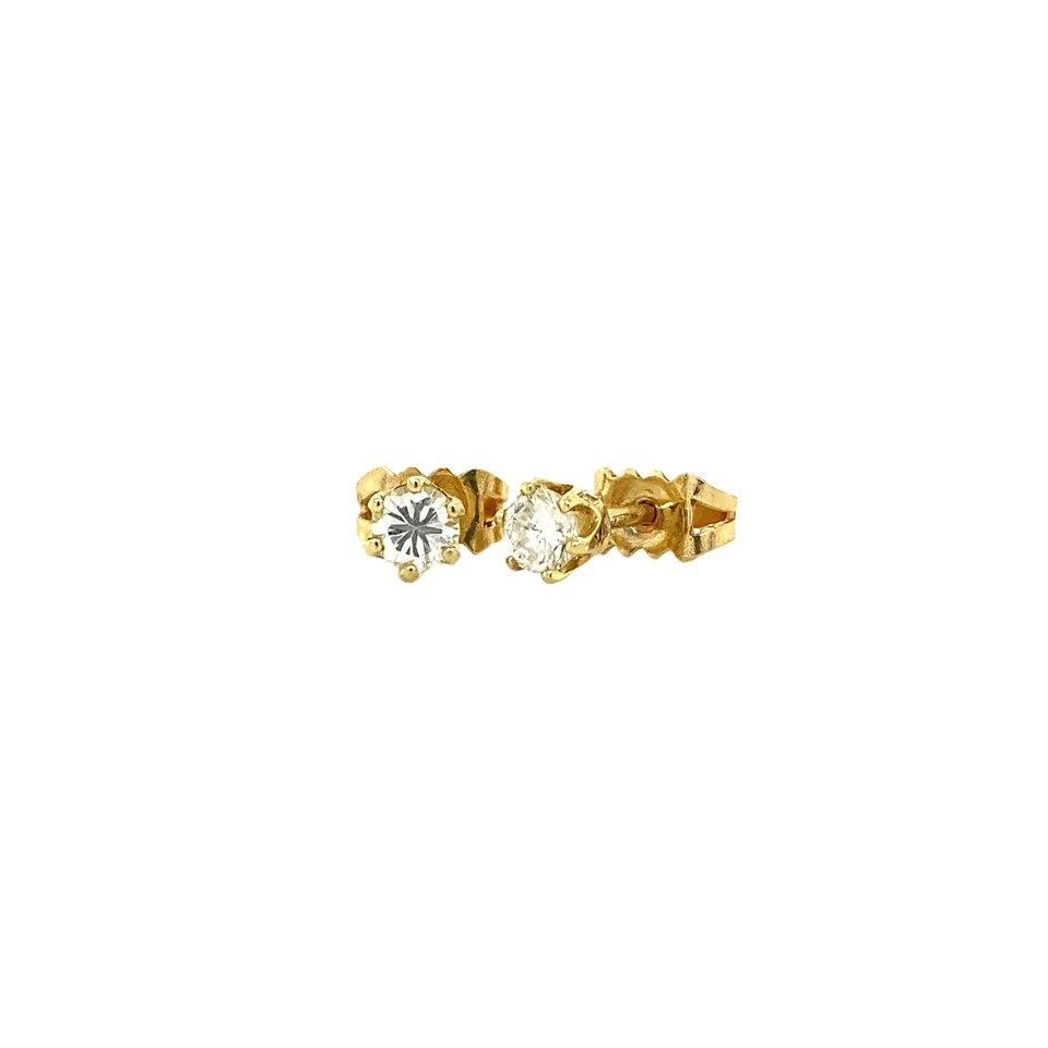 Vintage Goudensolitair 14K Gold Stud Earrings with Diamond