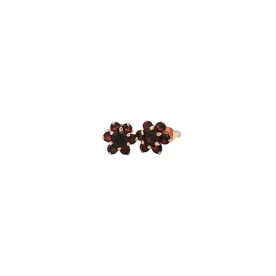 Vintage 14K Rose Gold Cluster Stud Earrings with Garnet