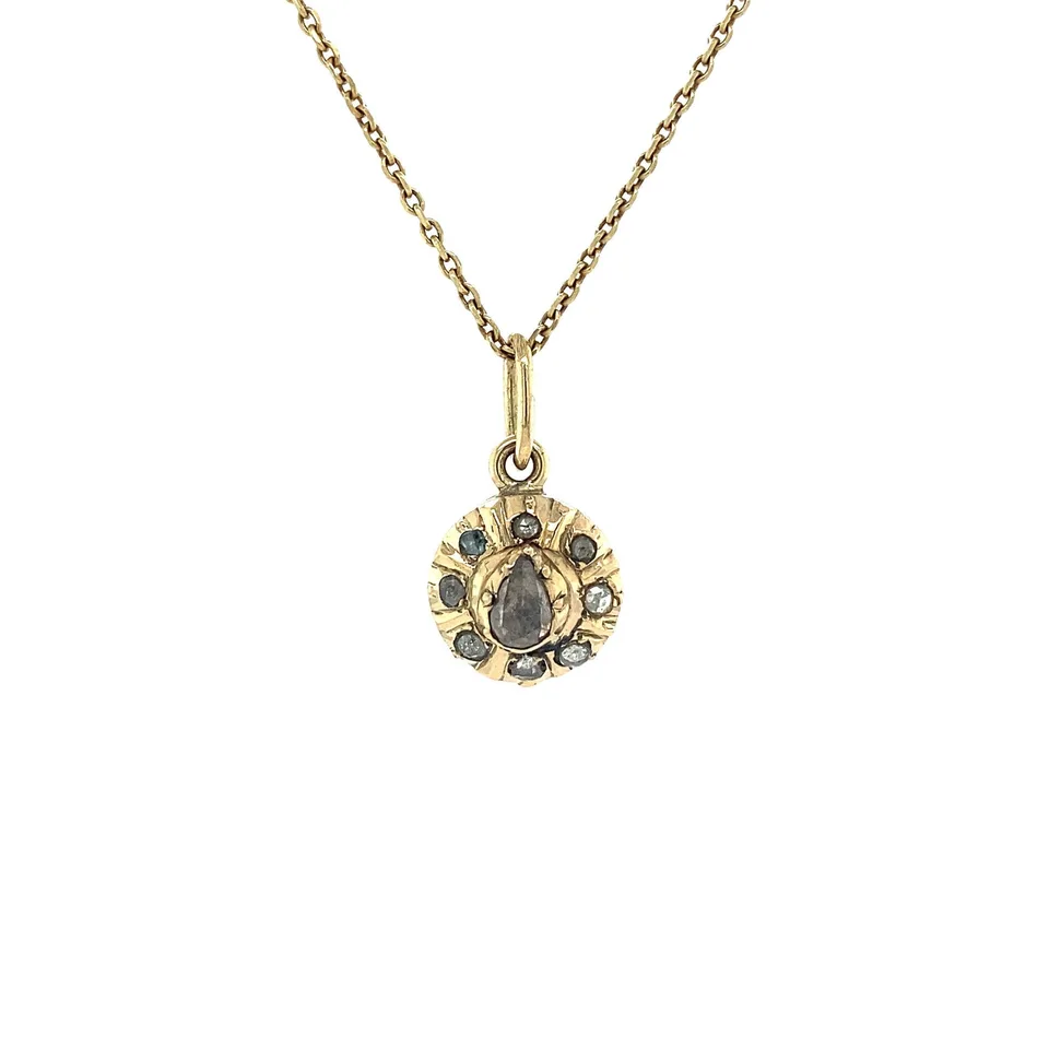 Vintage 14K Gold Cluster Pendant with Rose Cut Diamond