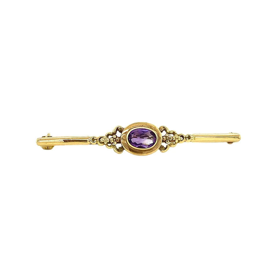Vintage 14K Gold Brooch with Amethyst