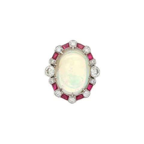 Vintage 14K Gold Ring with Opal, Ruby and Diamond