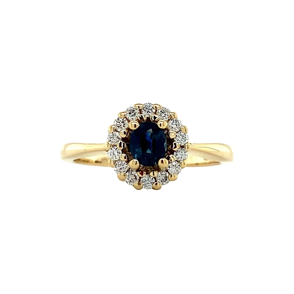 Vintage 14K Gold Cluster Ring with Sapphire and Diamond