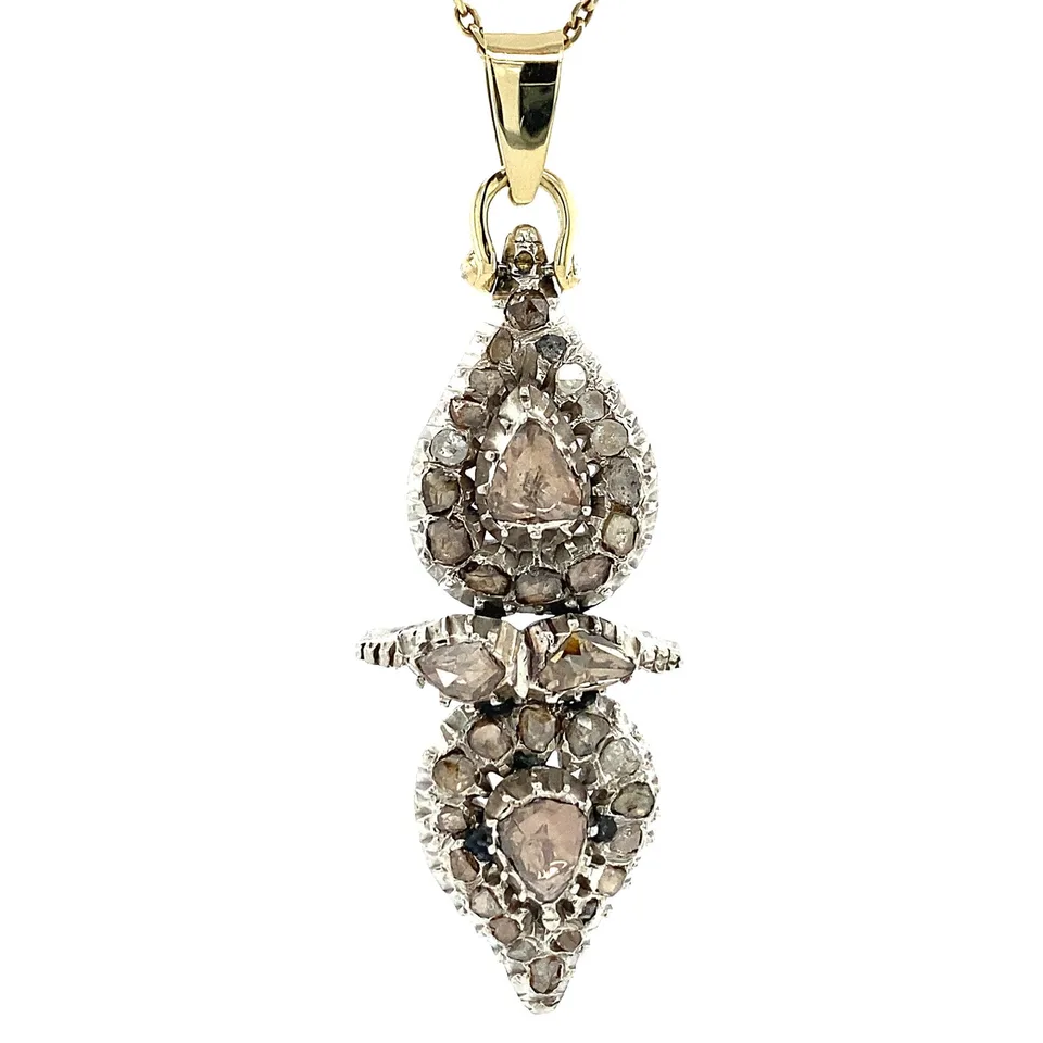 Vintage Silver 14K Pendant with Rose Cut Diamond