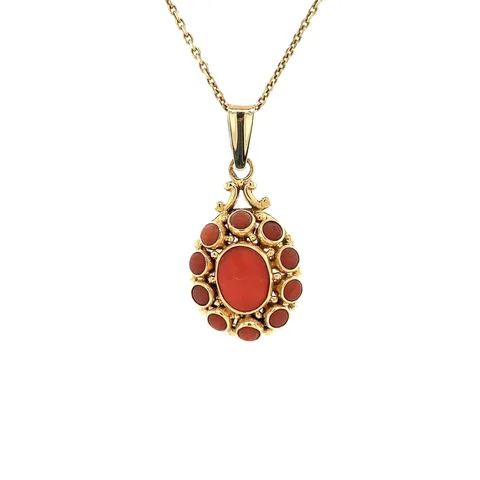 Vintage Gold Cluster Pendant with Red Coral