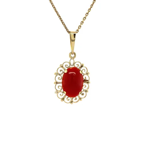 Vintage 14K Gold Pendant with Red Coral