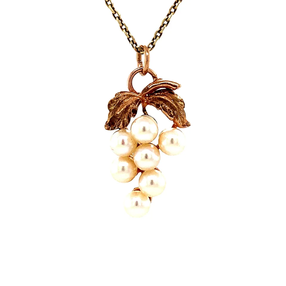 Vintage 9K Gold Pendant Druiventros with Pearl