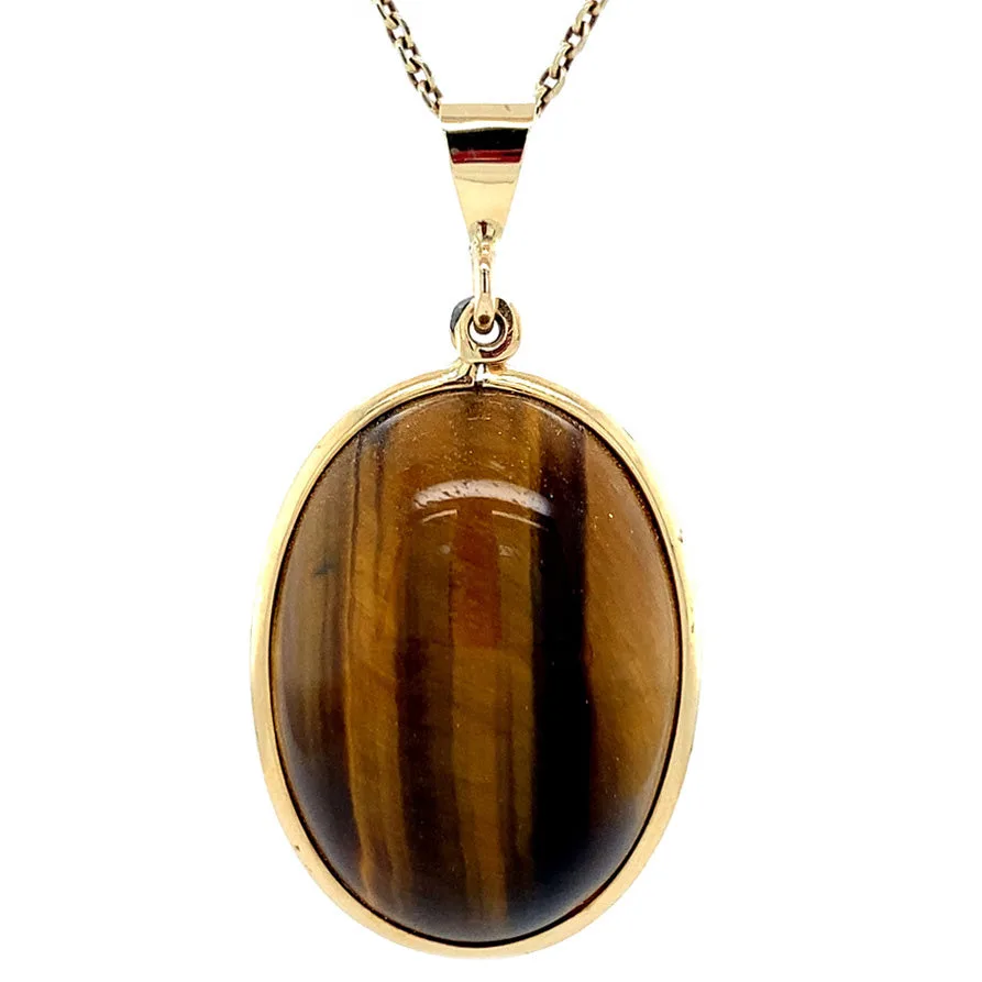 Vintage 14K Gold Pendant Tiger's Eye