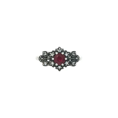 Vintage Sterling Silver Ring with Ruby and White Sapphire