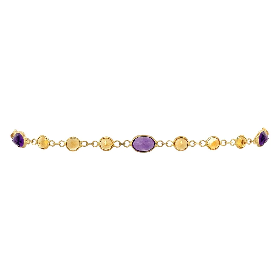 Vintage 18K Gold Bracelet with Amethyst and Citrine 19.5 cm
