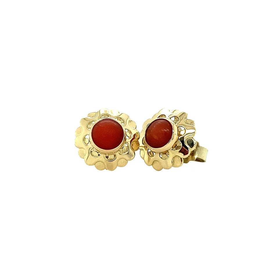Vintage 14K Gold Stud Earrings with Red Coral