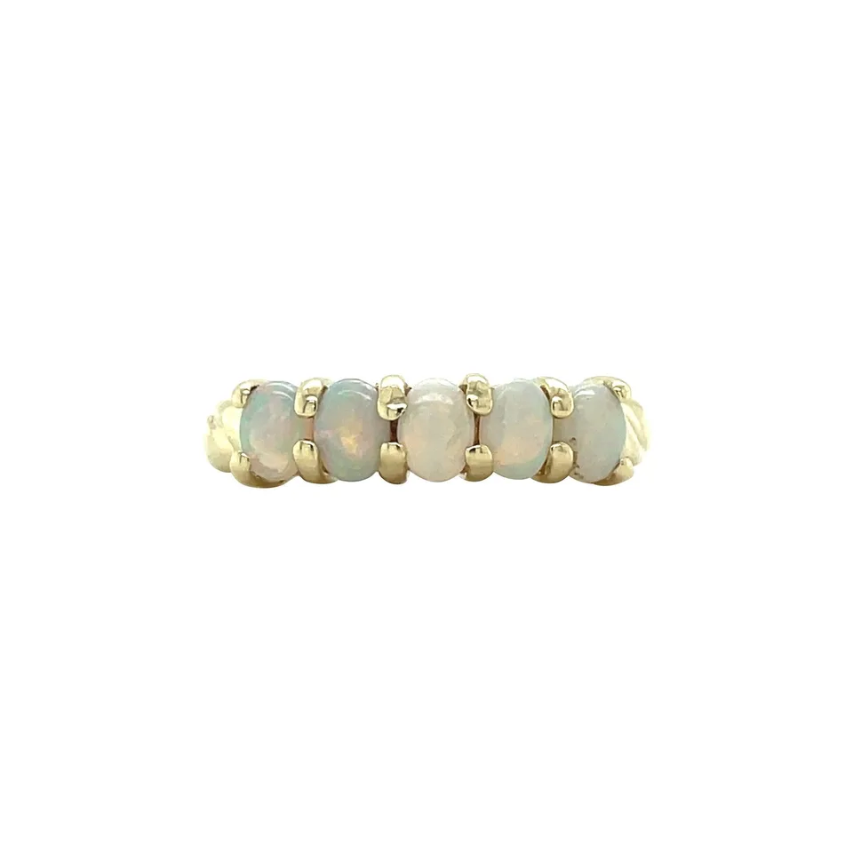 Vintage 9K Gold Half Eternity Ring with Opal