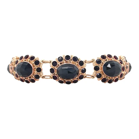 Vintage 14K Gold Cluster Boat Link Bracelet with Garnet