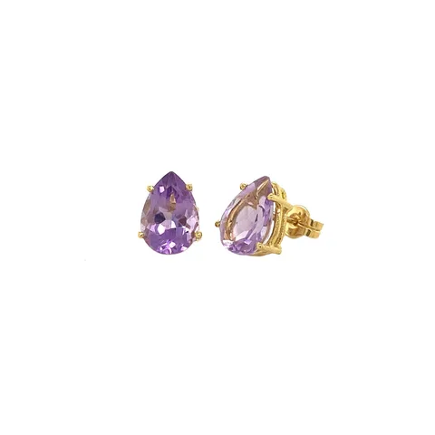 Vintage 18K Gold Stud Earrings with Amethyst