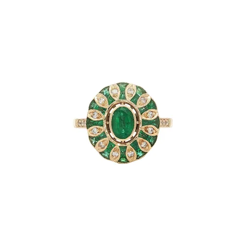 Vintage 14K Gold Ring with Emerald and Diamond