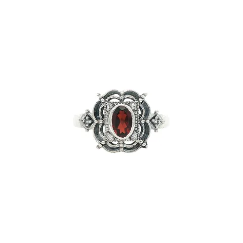 Vintage Sterling Silver Ring with Garnet and White Sapphire