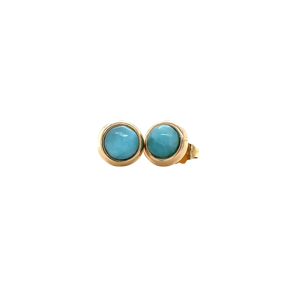 Vintage 14K Gold Solitaire Stud Earrings with Turquoise
