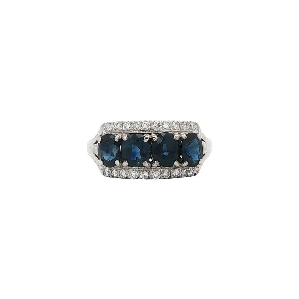 Vintage 14K White Gold Half Eternity Ring with Sapphire and Diamond