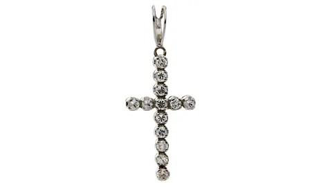 Vintage 14K White Gold Cross Pendant with Diamond