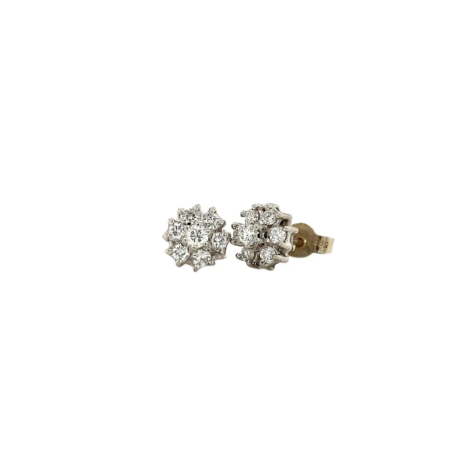 Vintage 14K White Gold Cluster Stud Earrings with Diamond