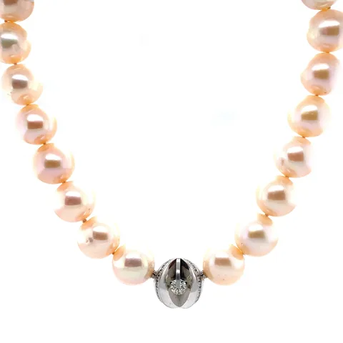 Vintage Schoeffel Pearl 18K Gold Necklace with Diamond