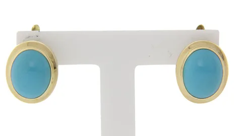 Vintage 18K Gold Hinged Hoop Earrings with Turquoise