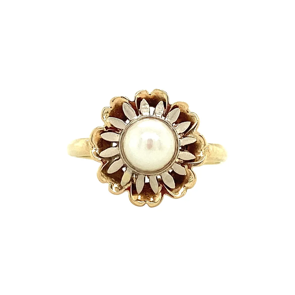 Vintage 14K Two Tone Gold Ring with Pearl