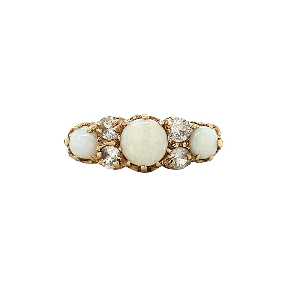 Vintage 9K Gold Ring with Opal and Cubic Zirconia
