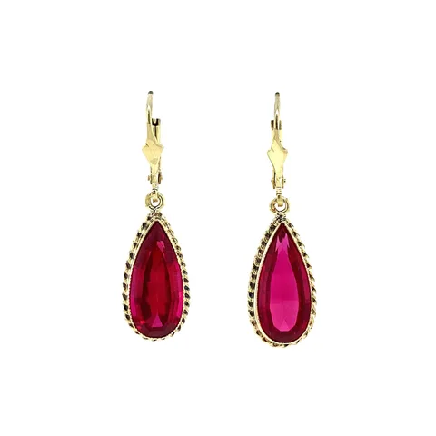 Vintage 14K Gold Drop Earrings with Ruby
