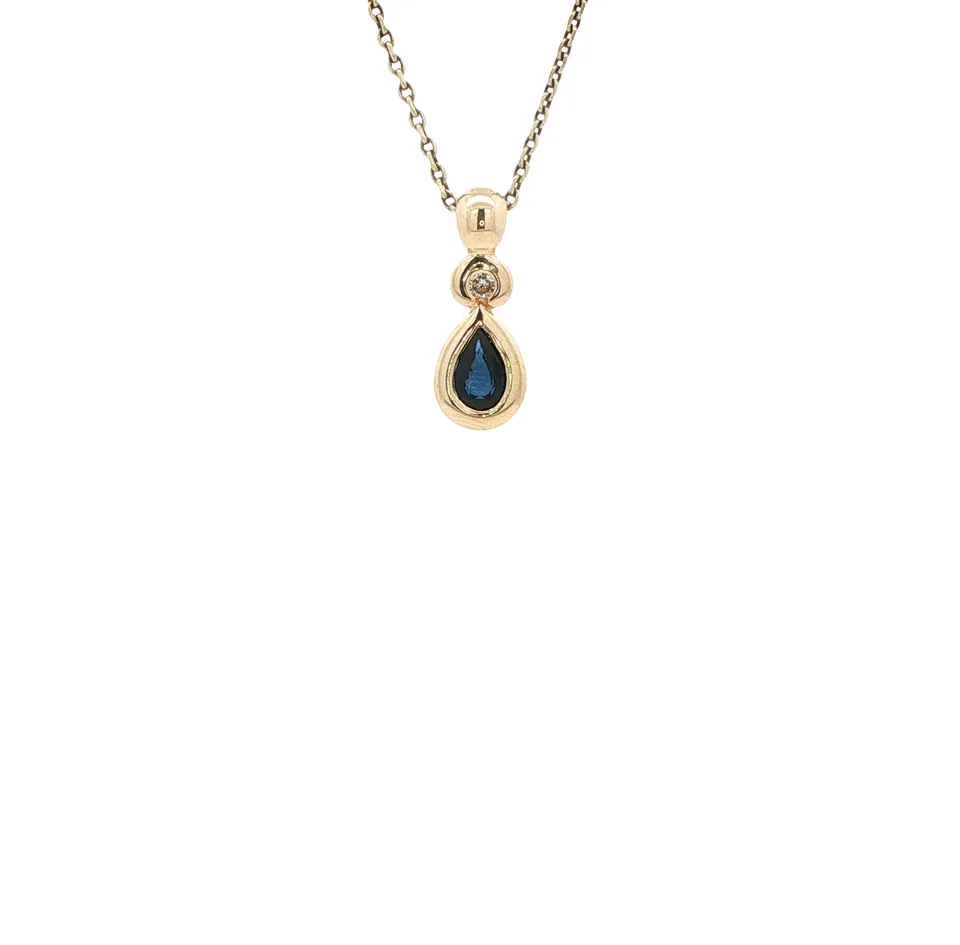 Vintage 14K Gold Pendant with Sapphire and Diamond