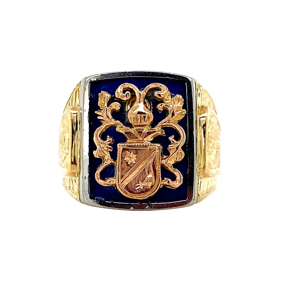 Vintage 18K Gold Signet Ring with Enamel
