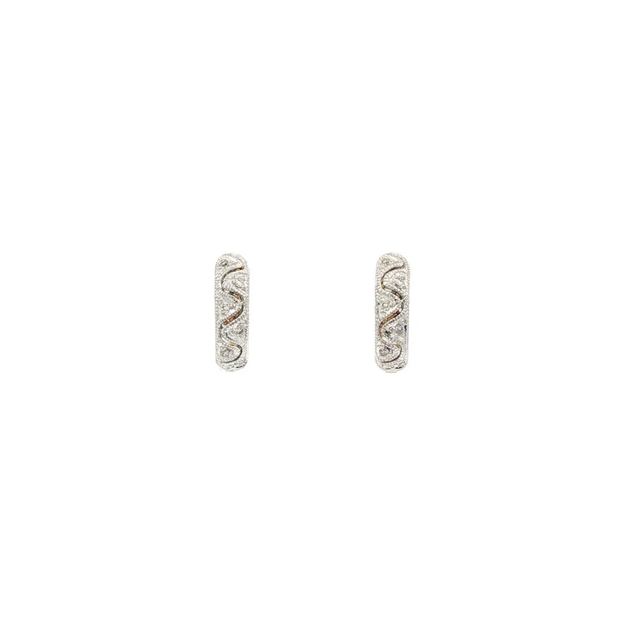Vintage 14K White Gold Hoop Earrings with Diamond