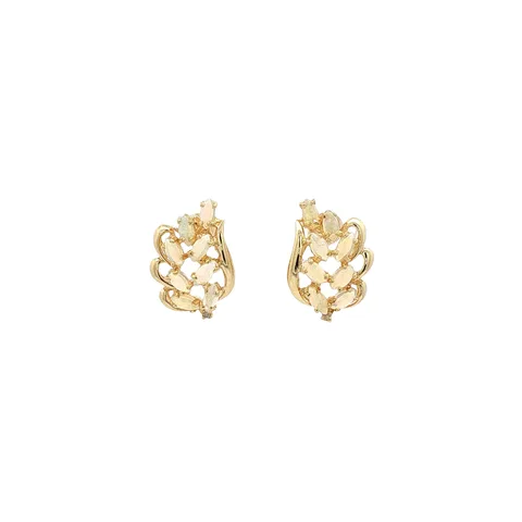 Vintage 14K Gold Stud Earrings with Opal and Cubic Zirconia