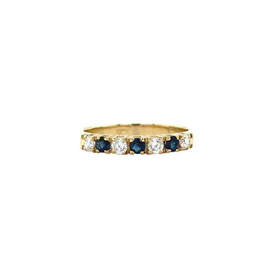 Vintage 14K Gold Half Eternity Ring with Sapphire and Diamond