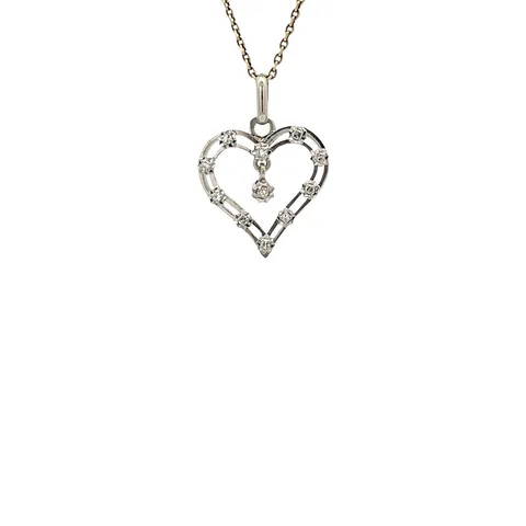 Vintage 14K White Gold Heart Pendant with Diamond
