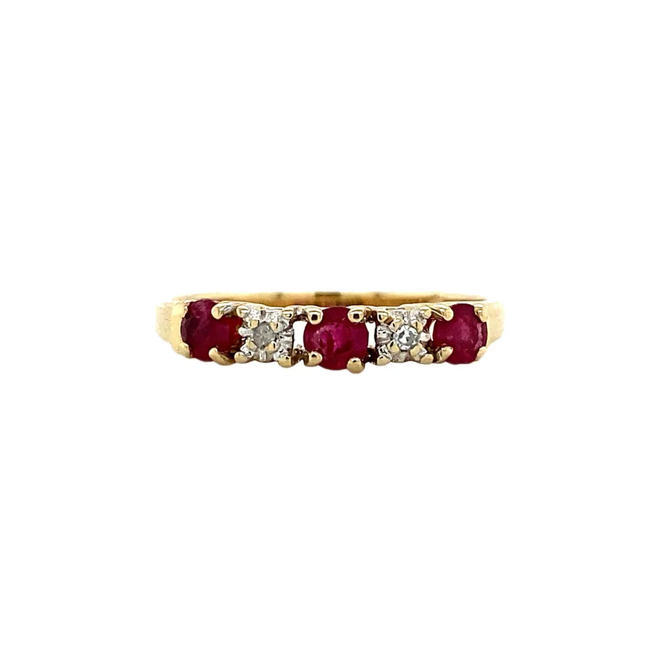 Vintage 14K Gold Half Eternity Ring with Diamond and Ruby