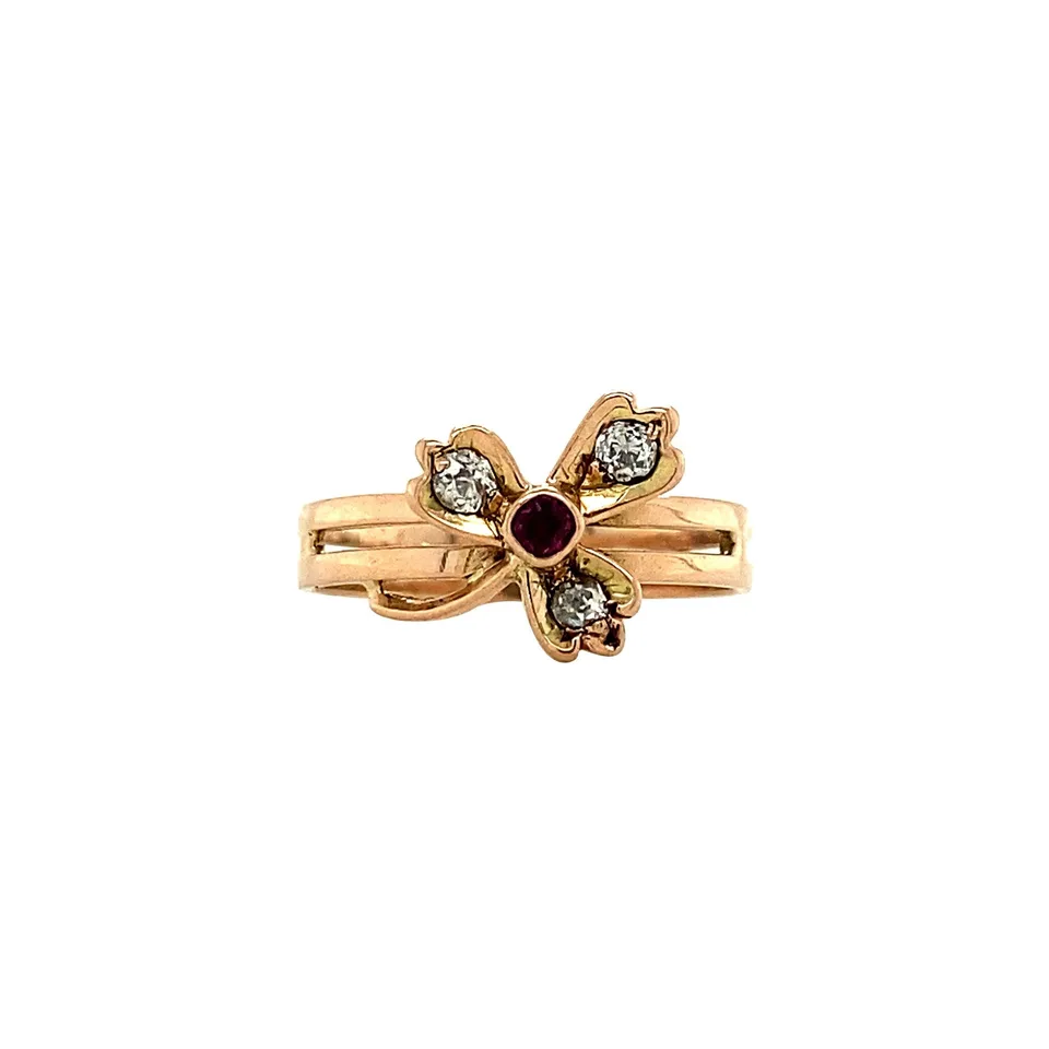 Vintage 14K Gold Ring with Ruby and Diamond