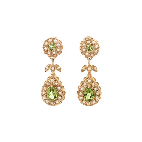 Vintage 14K Gold Earrings with Peridot and Pearl