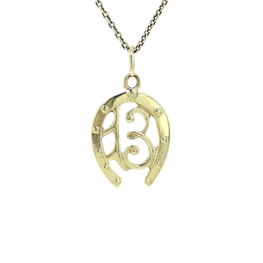 Vintage 14K Gold Hoefijzer Nummer Dertien Pendant