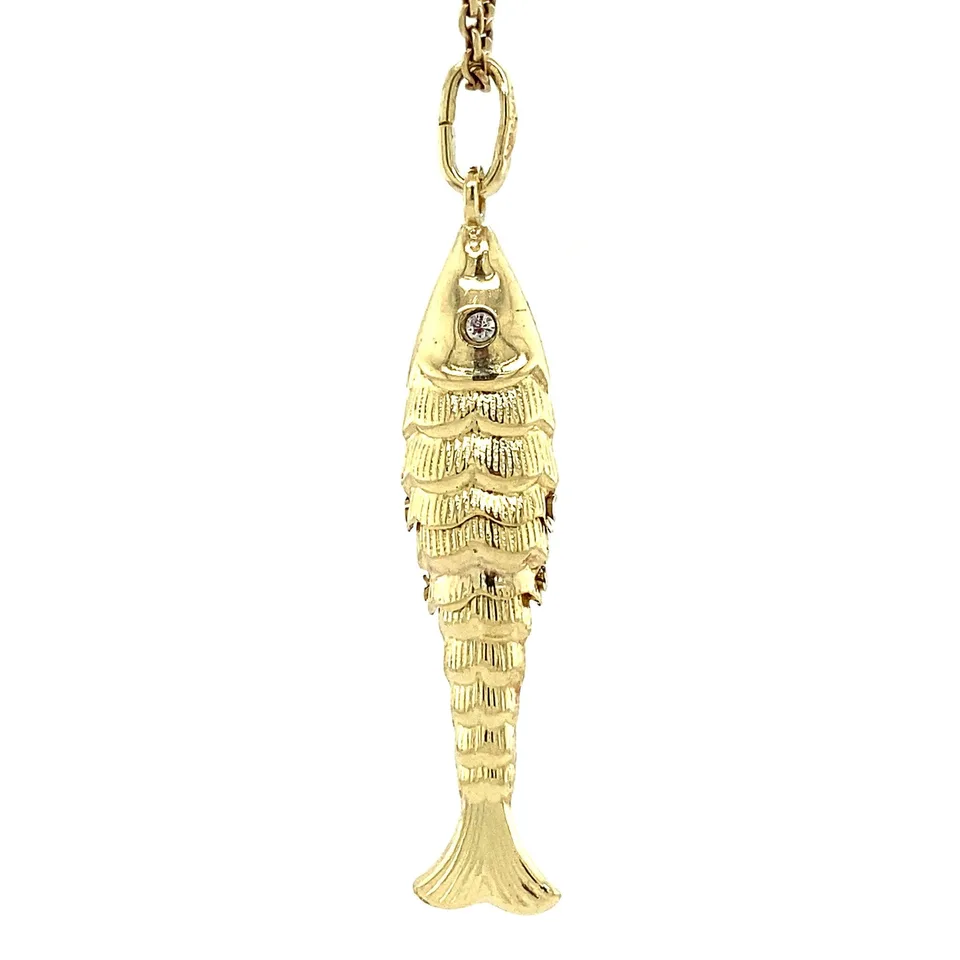Vintage 14K Gold Pendant Fish with Cubic Zirconia
