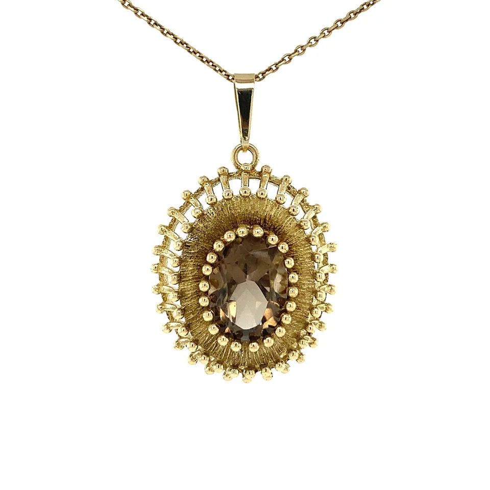 Vintage 9K Gold Pendant with Smoky Quartz