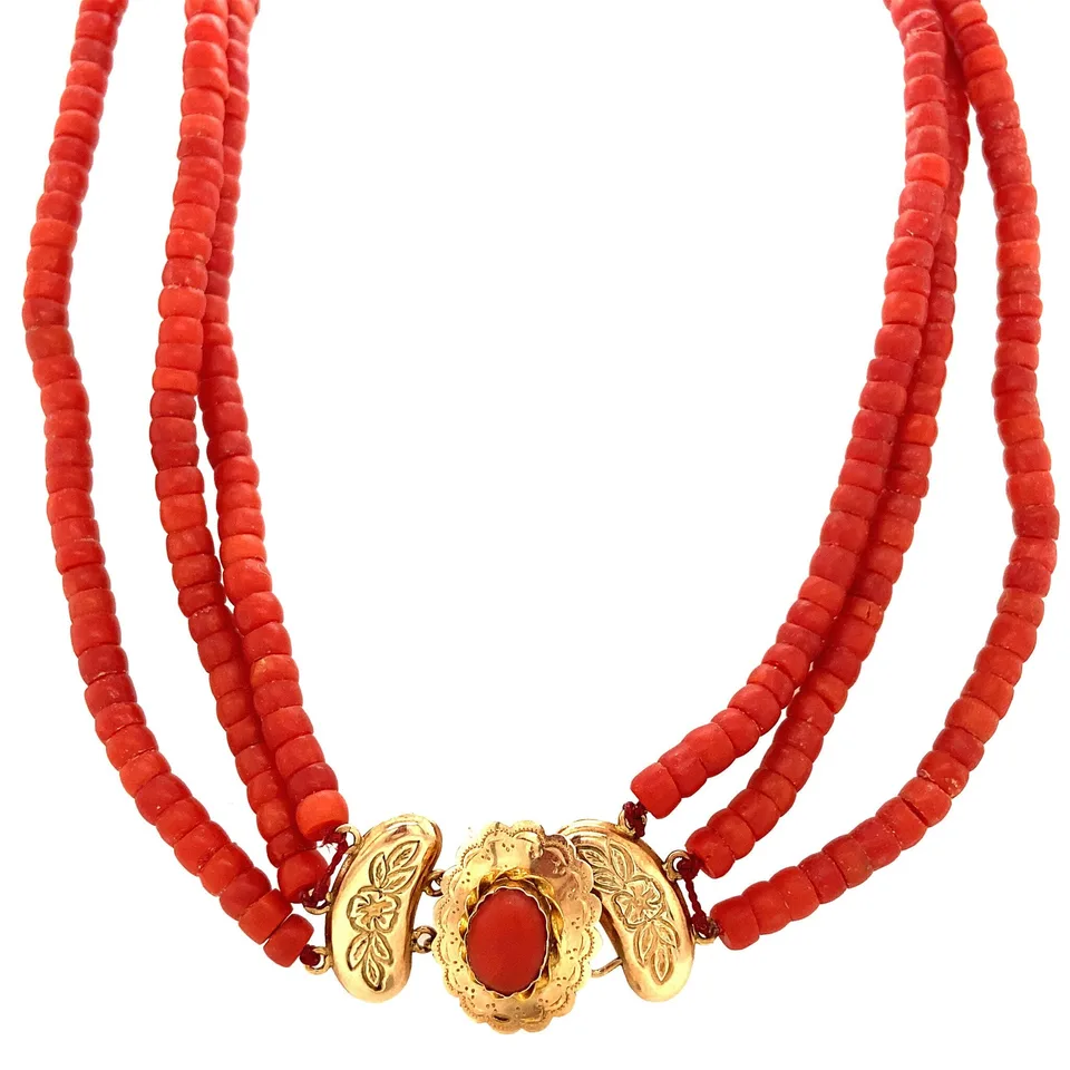Vintage Red Coral Necklace with 14K Gold Clasp