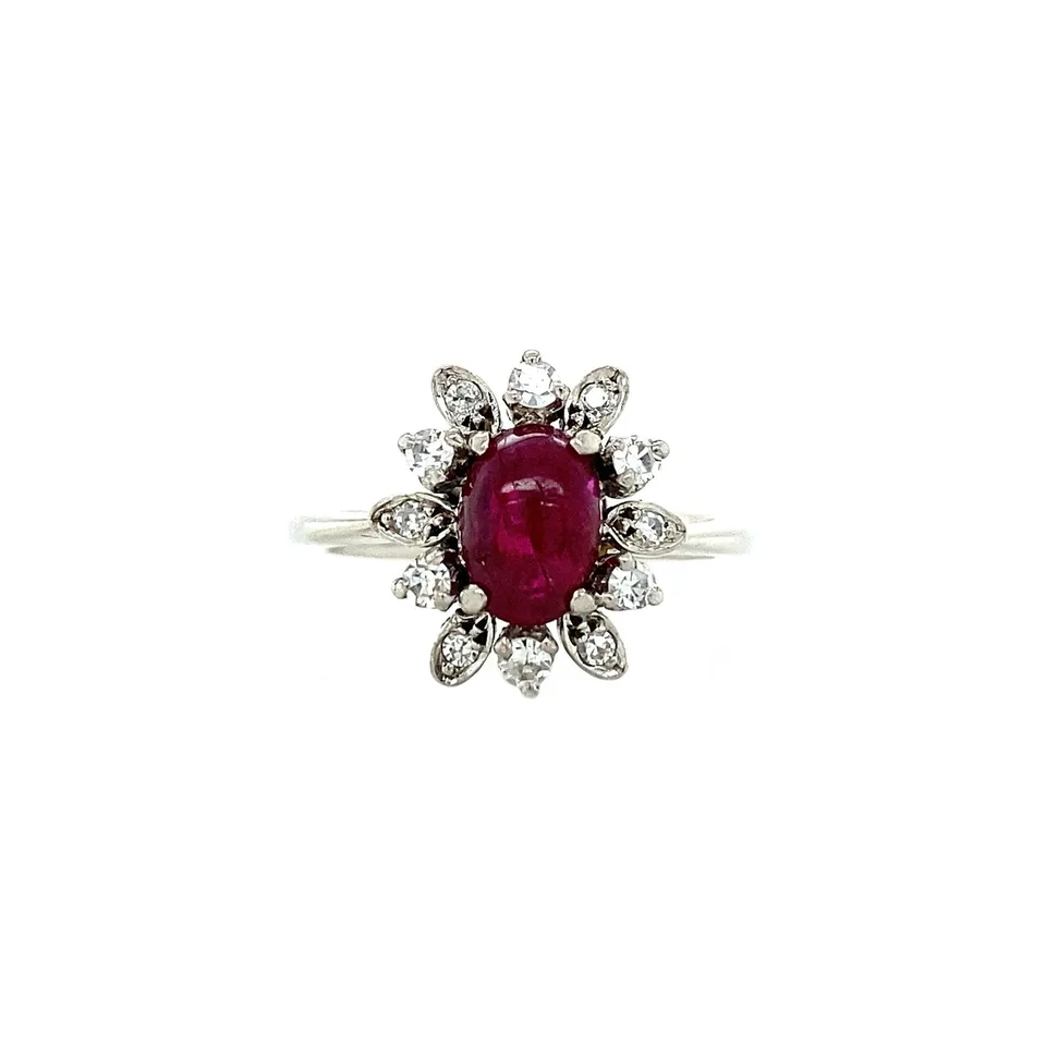 Vintage 14K White Gold Ring with Ruby and Diamond